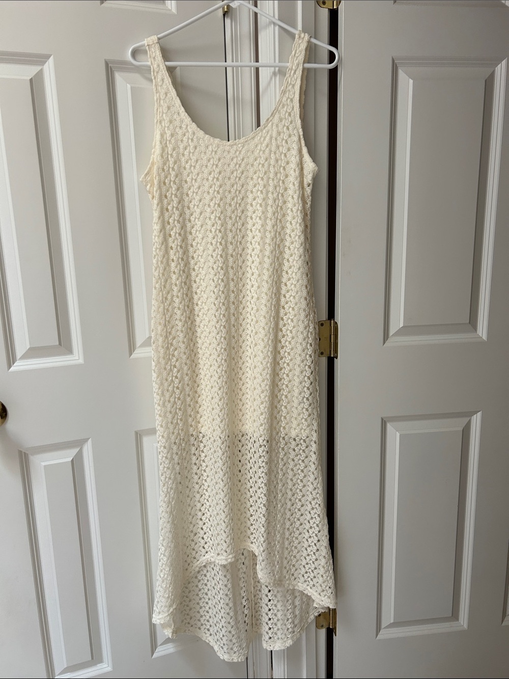 Xhilaration Cream Crochet High-Low Maxi Dress